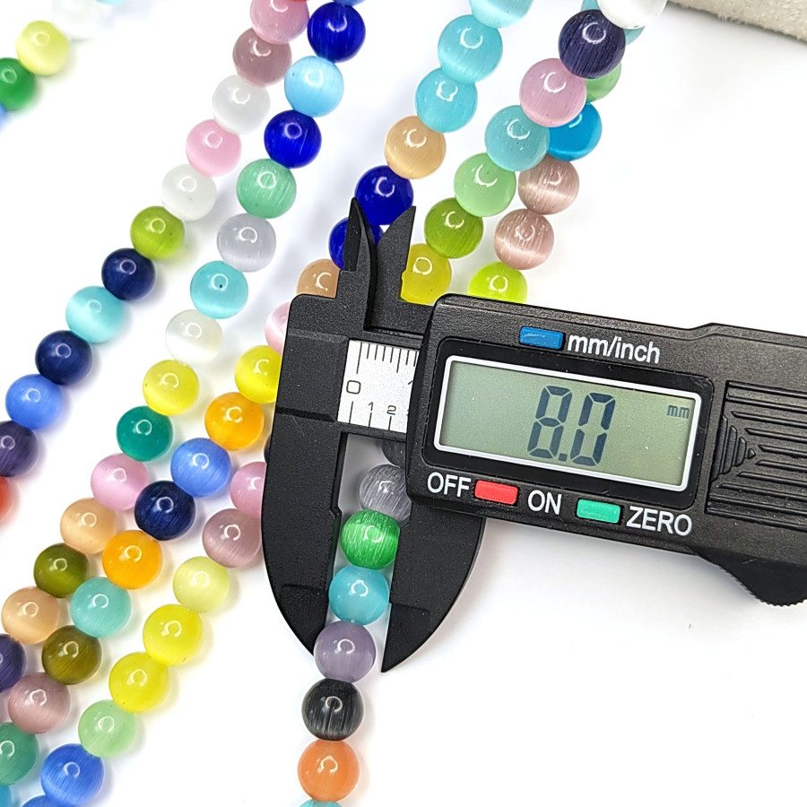 8 мм Кошачий глаз, бусины гладкий шар, цвет МИКС, нить 36-37 см