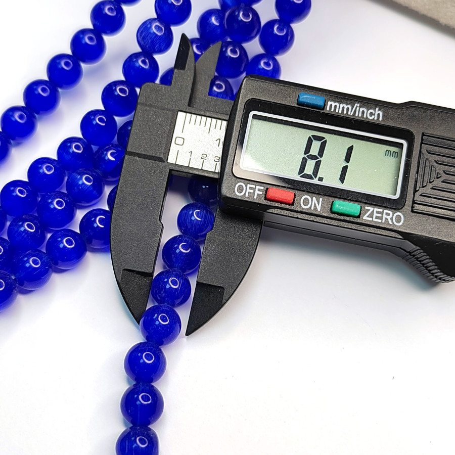 8 мм Кошачий глаз, бусины гладкий шар, цвет Синий, нить 36-37 см