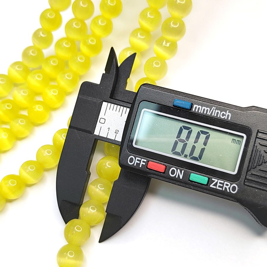 8 мм Кошачий глаз, бусины гладкий шар, цвет Жёлтый, нить 36-37 см