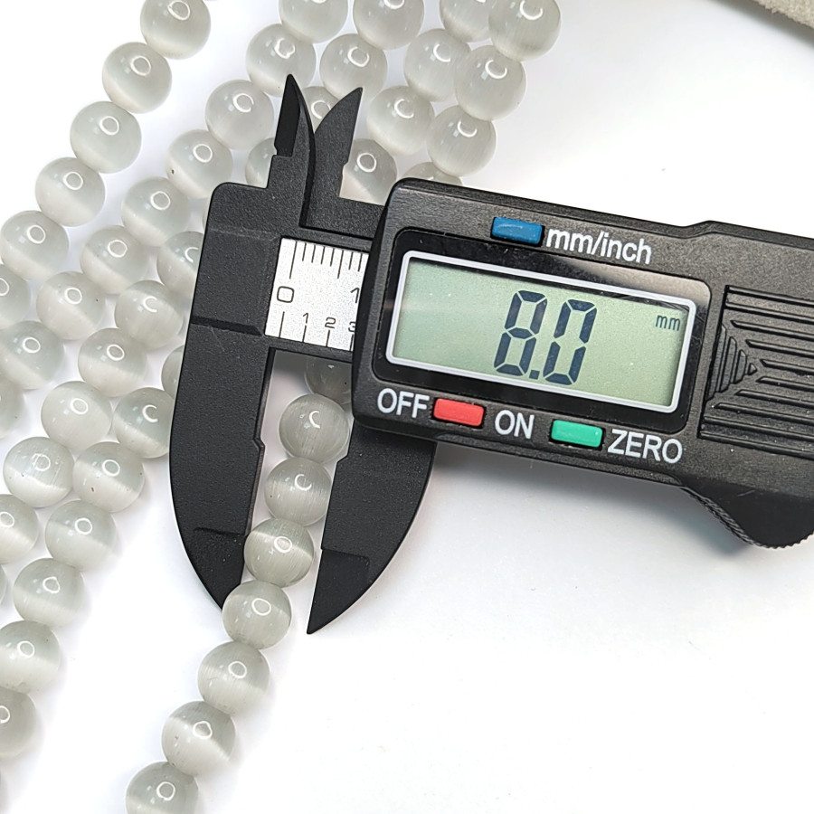 8 мм Кошачий глаз, бусины гладкий шар, цвет Серый, нить 36-37 см