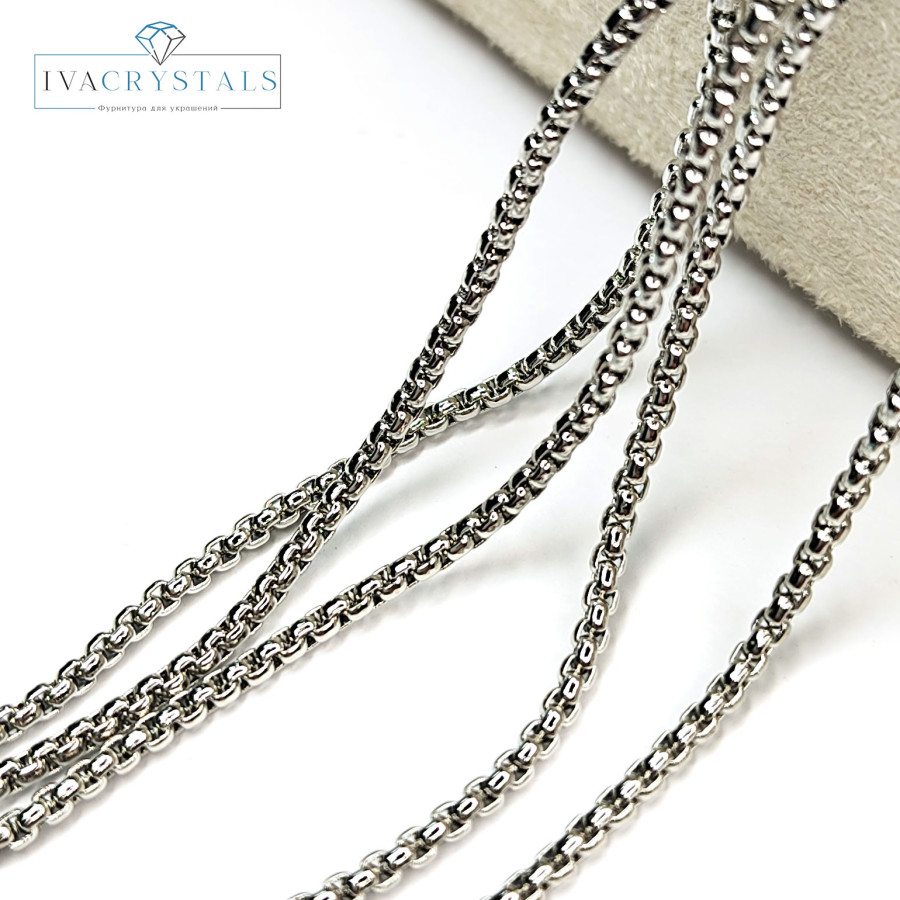 1,8 мм Цепь браслетная Родий, 20 см