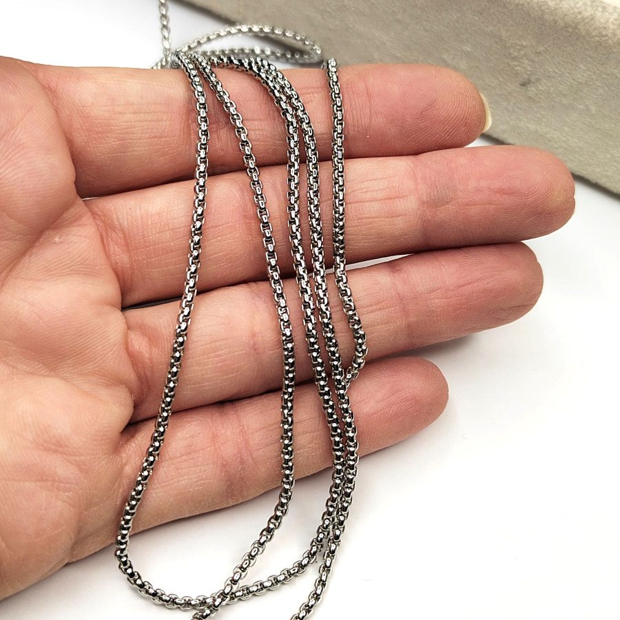 1,8 мм Цепь браслетная Родий, 20 см