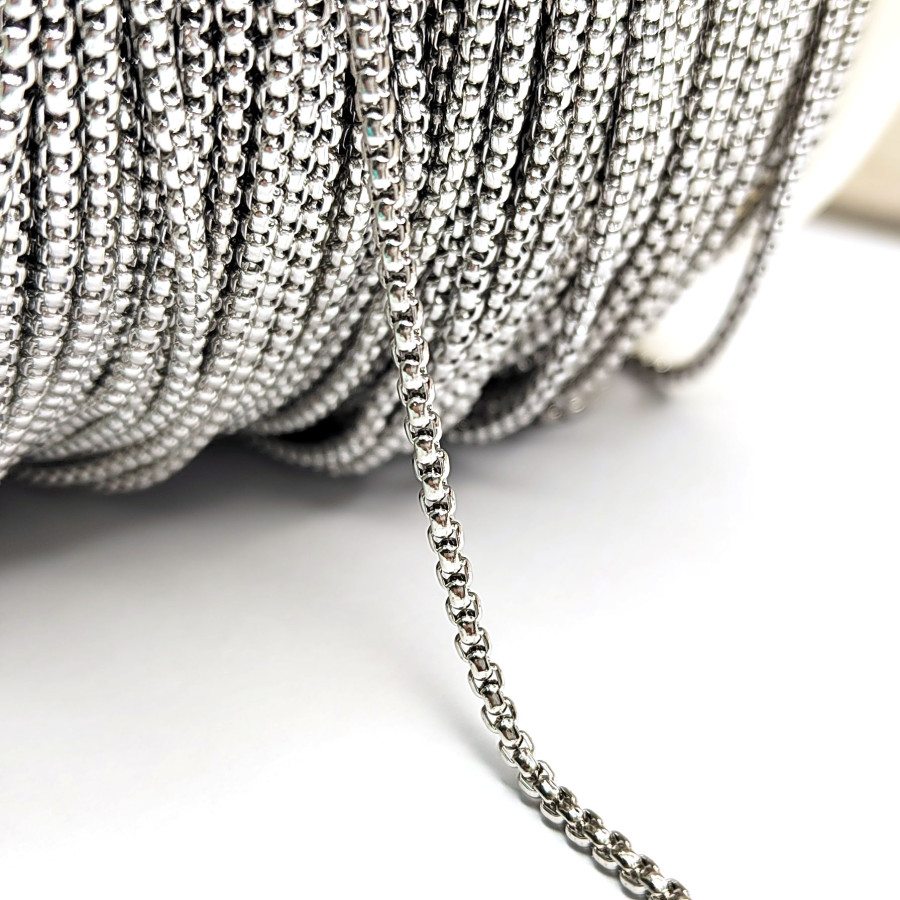 1,8 мм Цепь браслетная Родий, 20 см