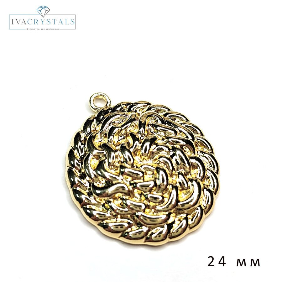 Подвеска Круг 24 мм узорная, штука покрытие Позолота