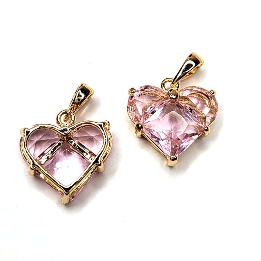 Подвеска Сердце 14,5 мм с розовым фианитом, штука