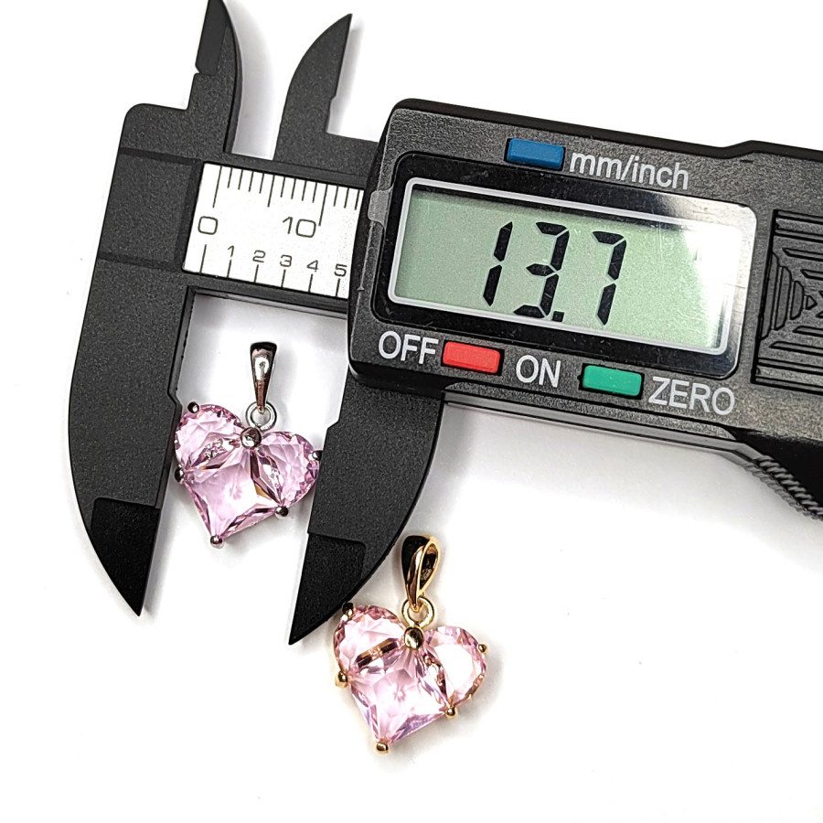 Подвеска Сердце 14,5 мм с розовым фианитом, штука