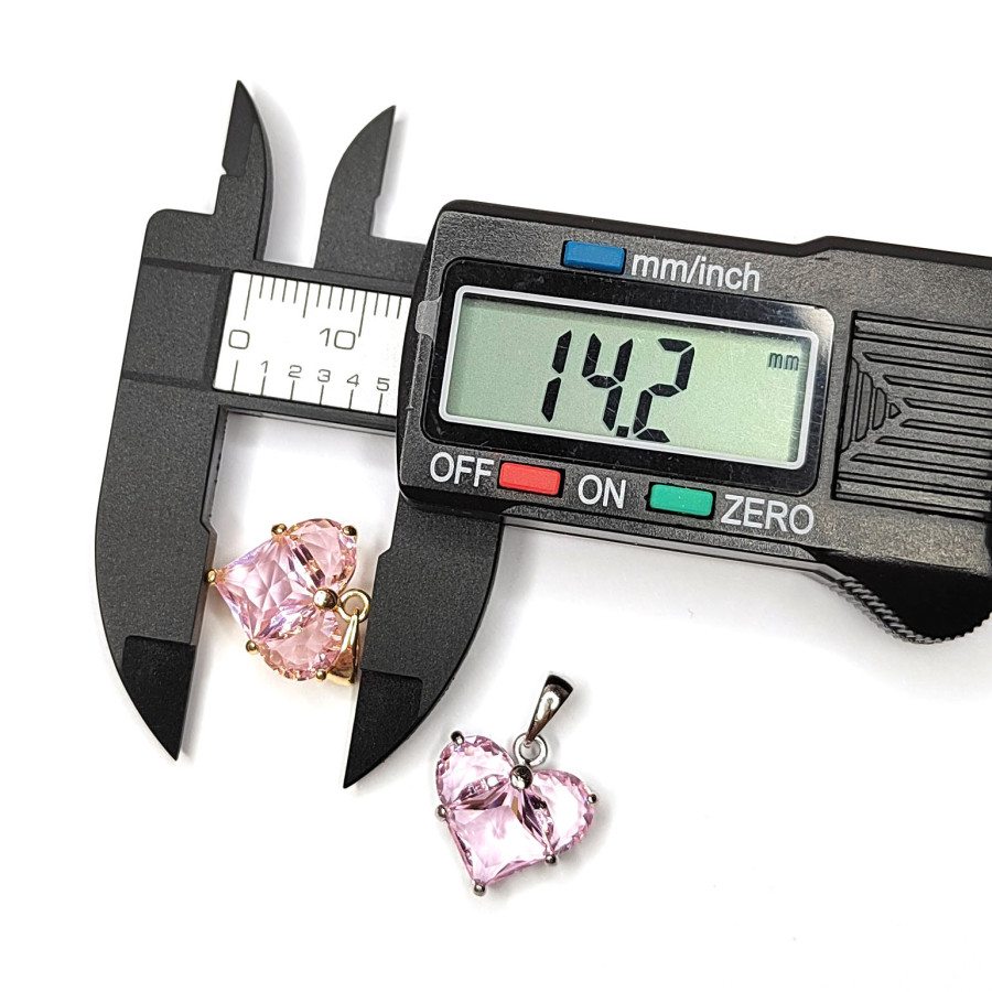 Подвеска Сердце 14,5 мм с розовым фианитом, штука