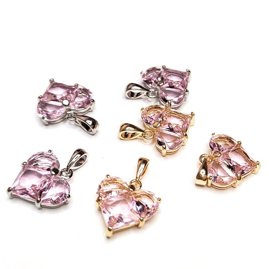 Подвеска Сердце 14,5 мм с розовым фианитом, штука