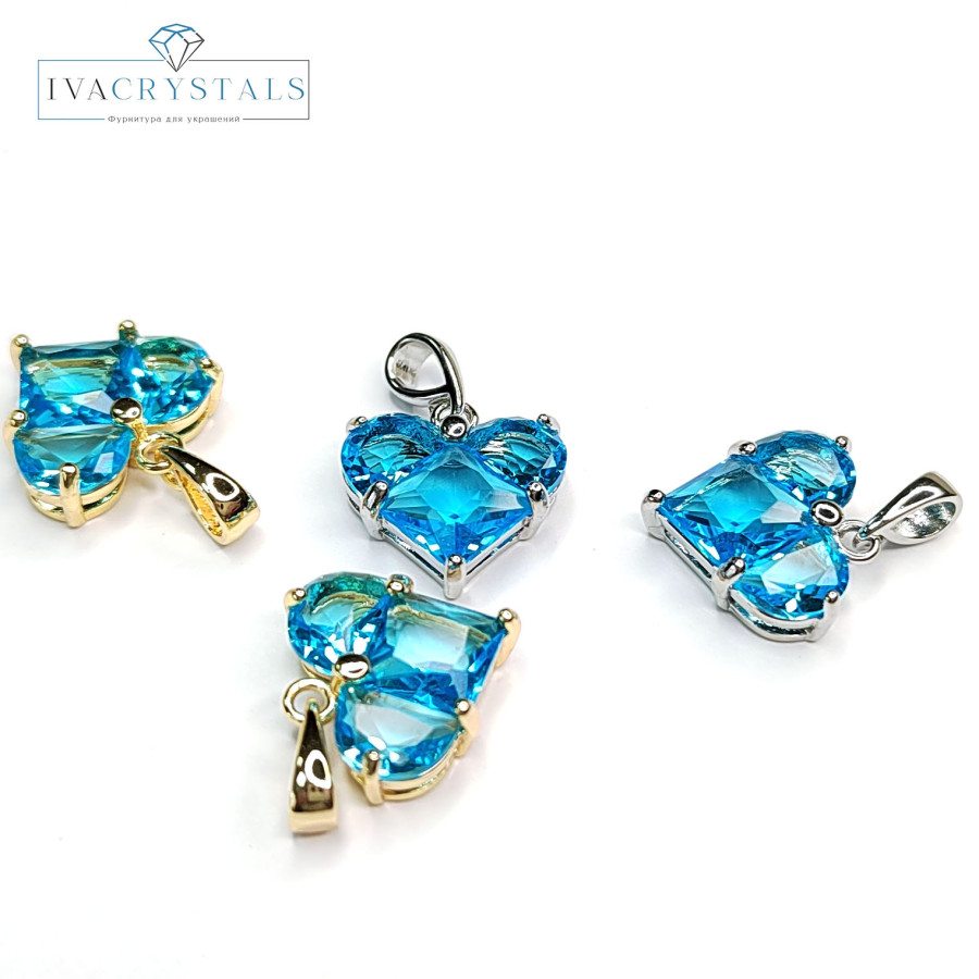 Подвеска Сердце 14 мм с бирюзовым фианитом, штука
