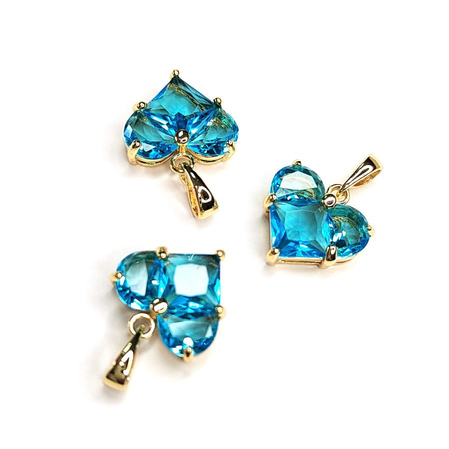 Подвеска Сердце 14 мм с бирюзовым фианитом, штука