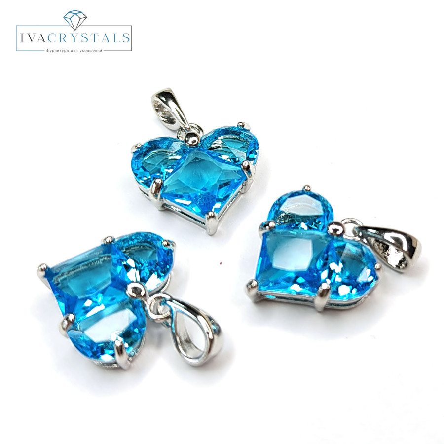 Подвеска Сердце 14 мм с бирюзовым фианитом, штука покрытие Родий