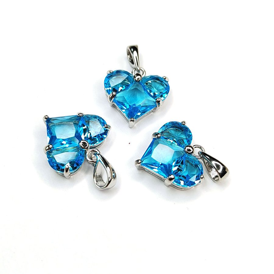 Подвеска Сердце 14 мм с бирюзовым фианитом, штука