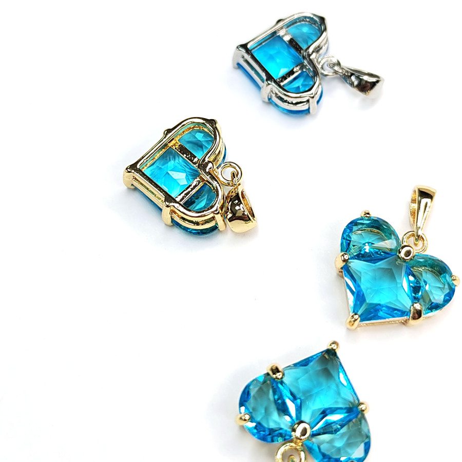 Подвеска Сердце 14 мм с бирюзовым фианитом, штука