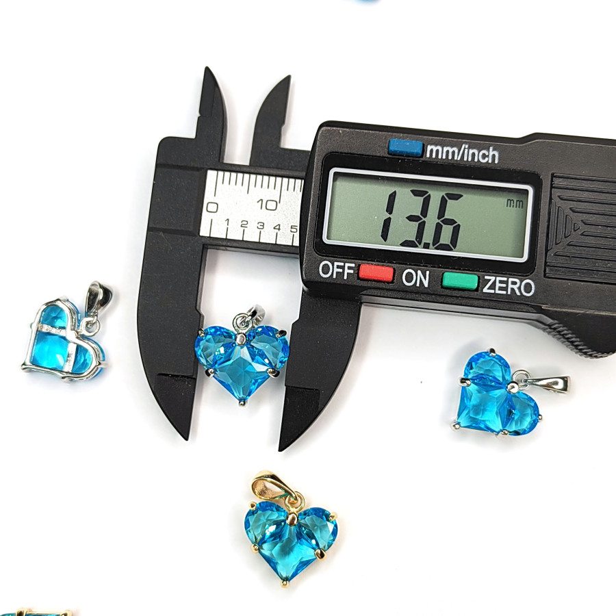 Подвеска Сердце 14 мм с бирюзовым фианитом, штука