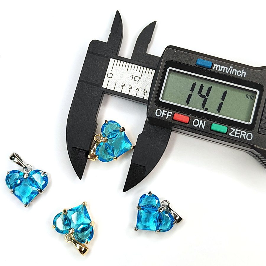 Подвеска Сердце 14 мм с бирюзовым фианитом, штука