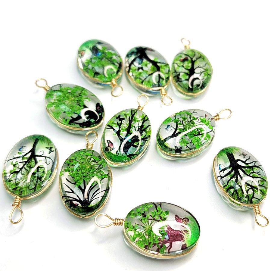 Подвеска Зелёная акриловая, Дерево 18х13 мм, ШТУКА покрытие Позолота