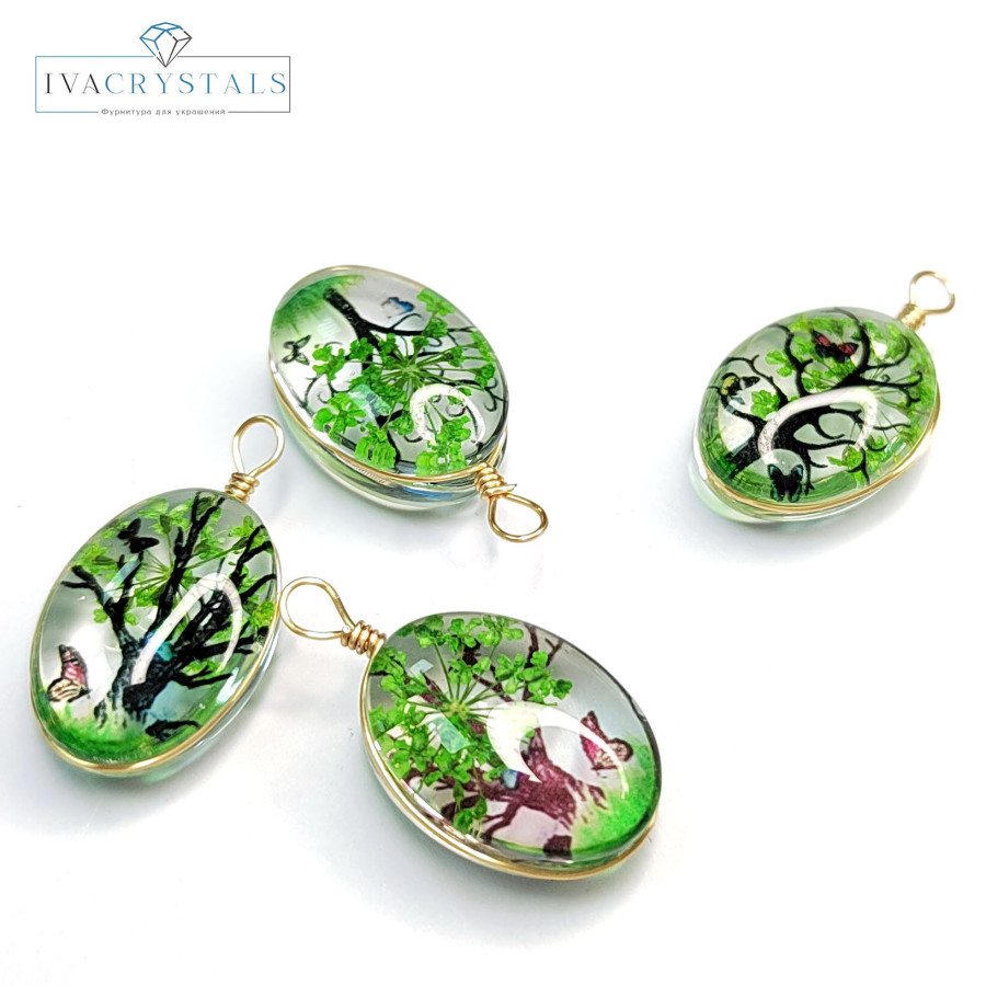 Подвеска Зелёная акриловая, Дерево 18х13 мм, ШТУКА