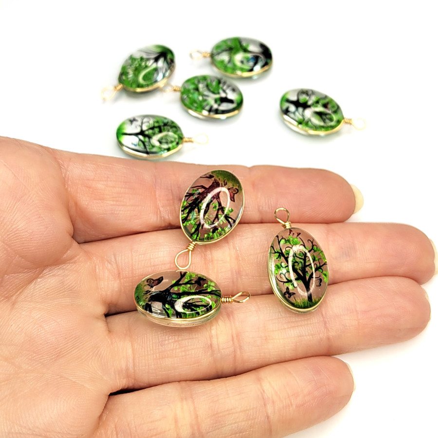 Подвеска Зелёная акриловая, Дерево 18х13 мм, ШТУКА