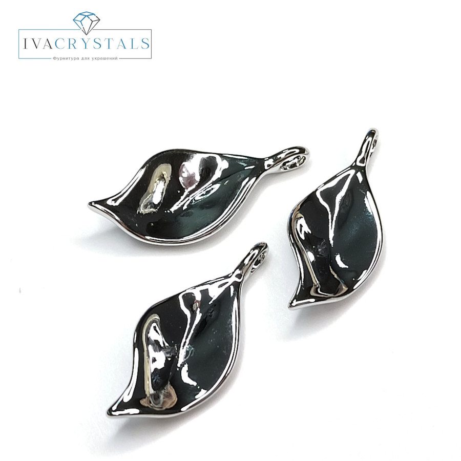 Подвеска Листик глянцевый 28х12 мм, штука покрытие Родий