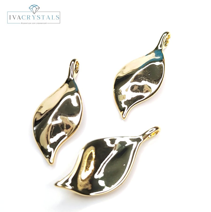 Подвеска Листик глянцевый 28х12 мм, штука покрытие Позолота