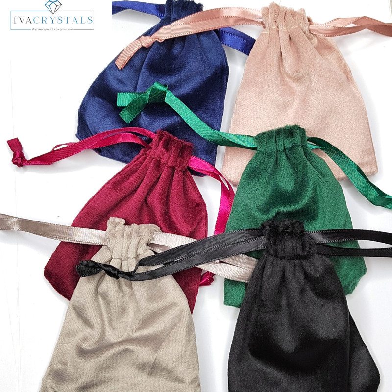 Мешочек бархатный 10х8 см с лентой, цвет Серый