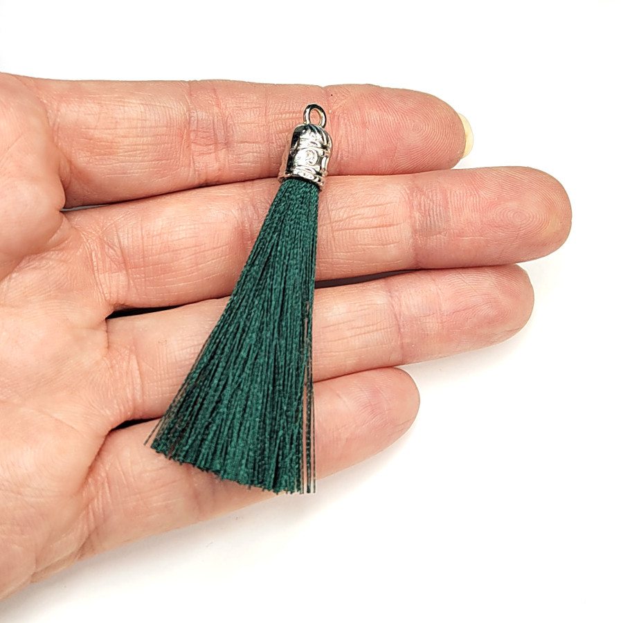 Подвеска Кисть Зелёная 6 см из вискозного шелка, штука Родий