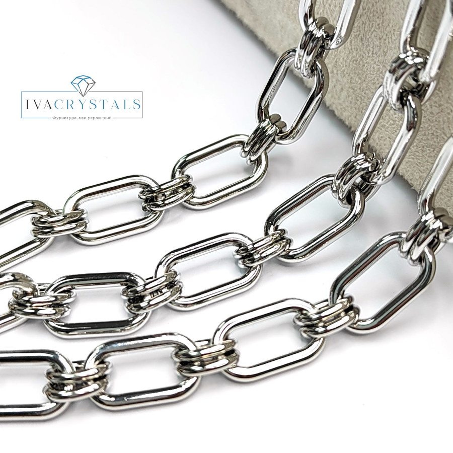 Крупная цепь 15х8 мм, 20 см Родий