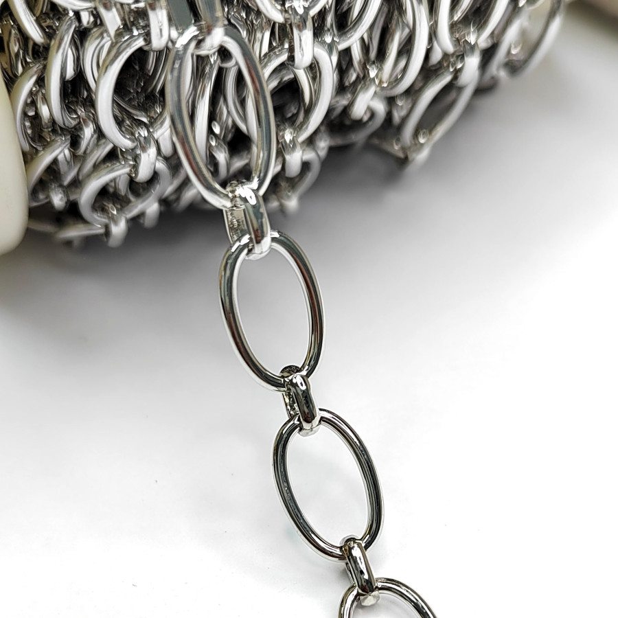 Крупная цепь Овалы 15х9 мм, 20 см Родий