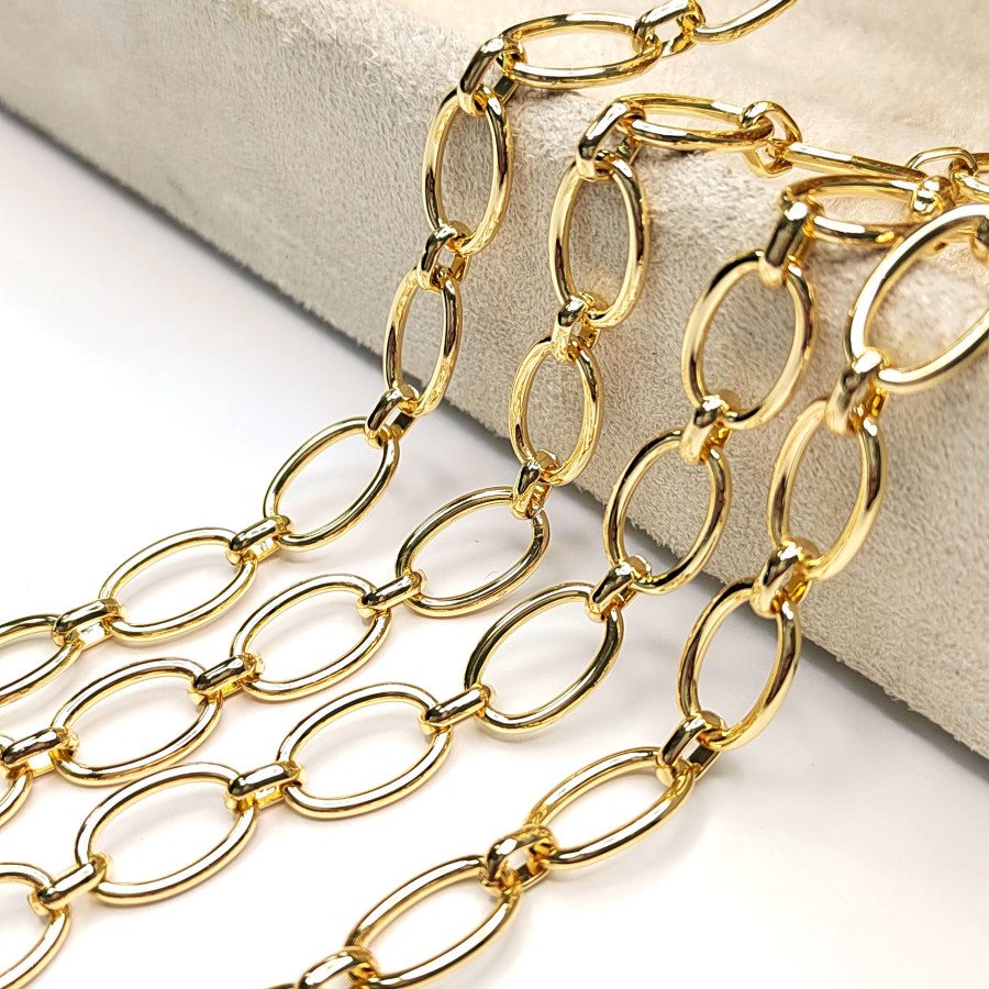 Крупная цепь Овалы 15х9 мм, 20 см Позолота