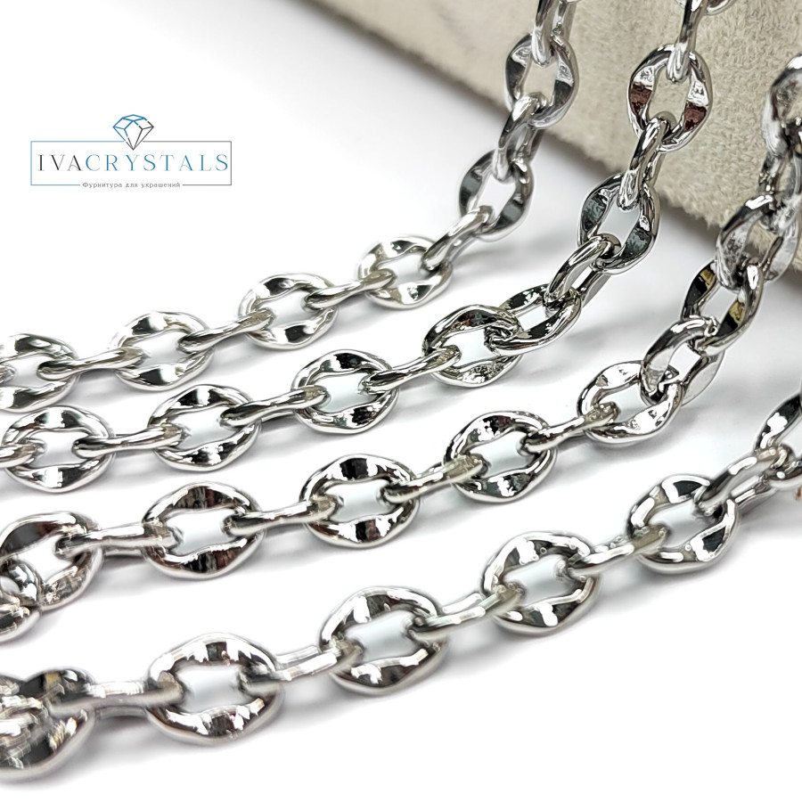 Цепь якорное плетение 5,5х6,5 мм, 20 см Родий