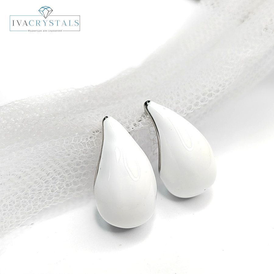 Серьги гвоздики Капли белые 17,5х9 мм, пара