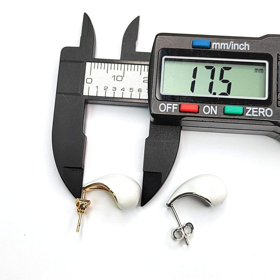 Серьги гвоздики Капли белые 17,5х9 мм, пара