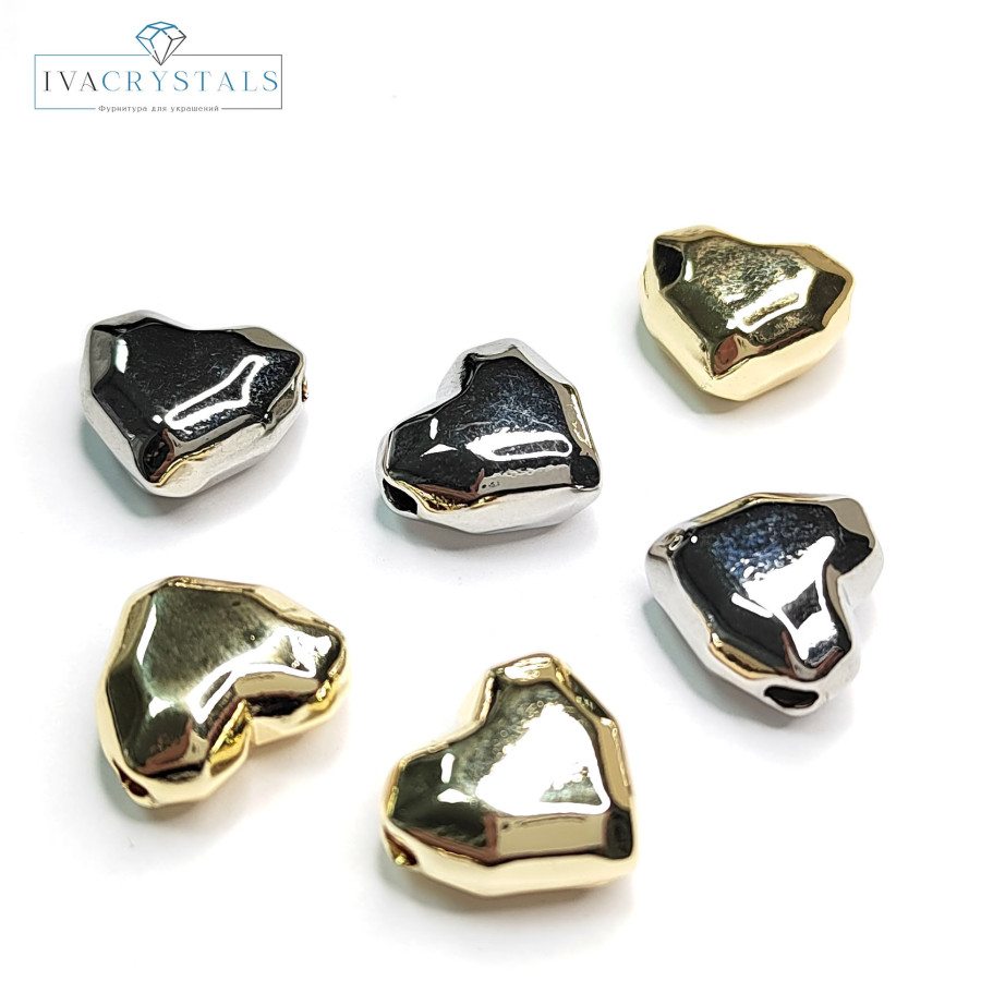 Подвеска - разделитель Сердце 15х14 мм с гранями, штука