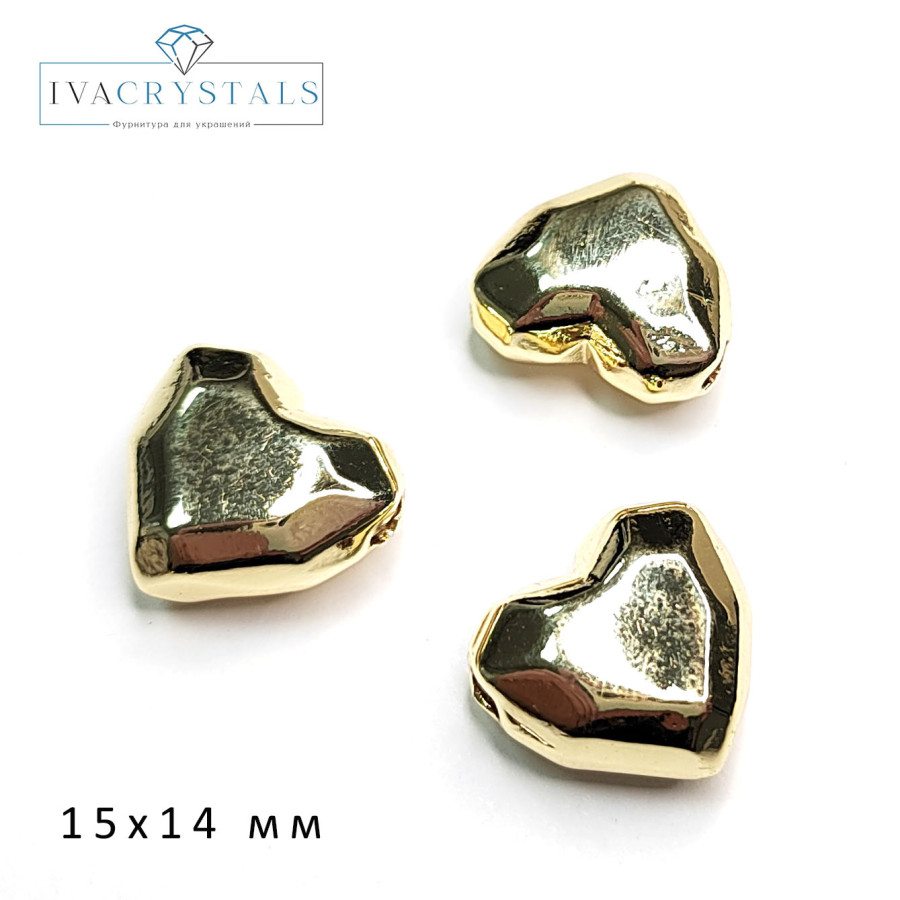 Подвеска - разделитель Сердце 15х14 мм с гранями, штука покрытие Позолота