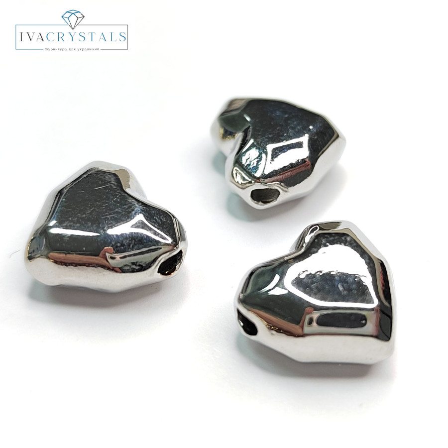 Подвеска - разделитель Сердце 15х14 мм с гранями, штука