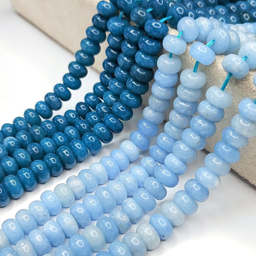 Аква кварц натуральный 8х5 мм рондели, цвет Голубой, нить 38 см