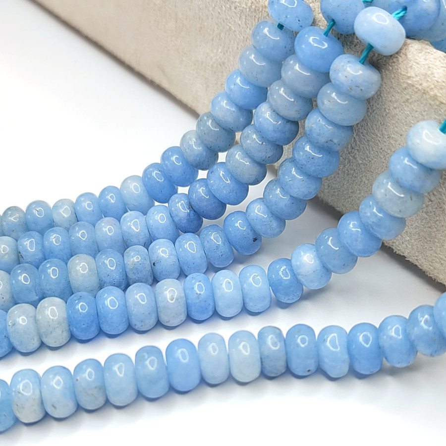 Аква кварц натуральный 8х5 мм рондели, цвет Голубой, нить 38 см