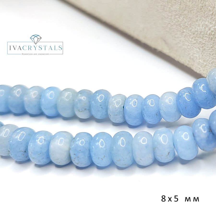 Аква кварц натуральный 8х5 мм рондели, цвет Голубой, нить 38 см