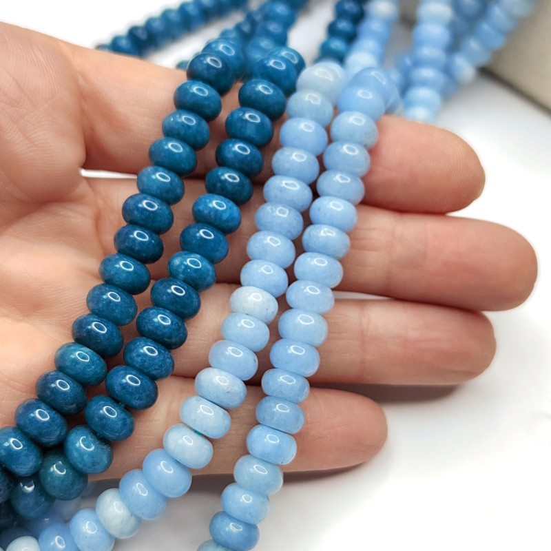 Аква кварц натуральный 8х5 мм рондели, цвет Синий, нить 38 см