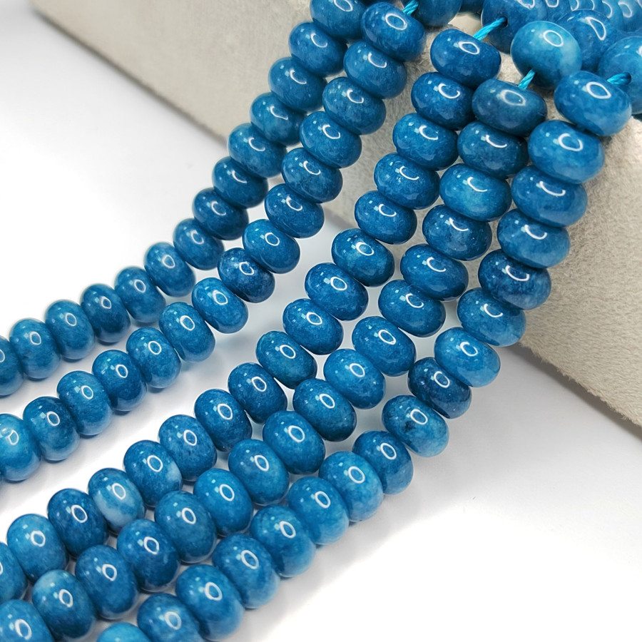 Аква кварц натуральный 8х5 мм рондели, цвет Синий, нить 38 см