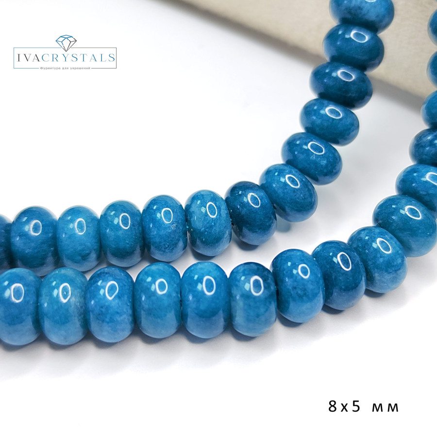 Аква кварц натуральный 8х5 мм рондели, цвет Синий, нить 38 см