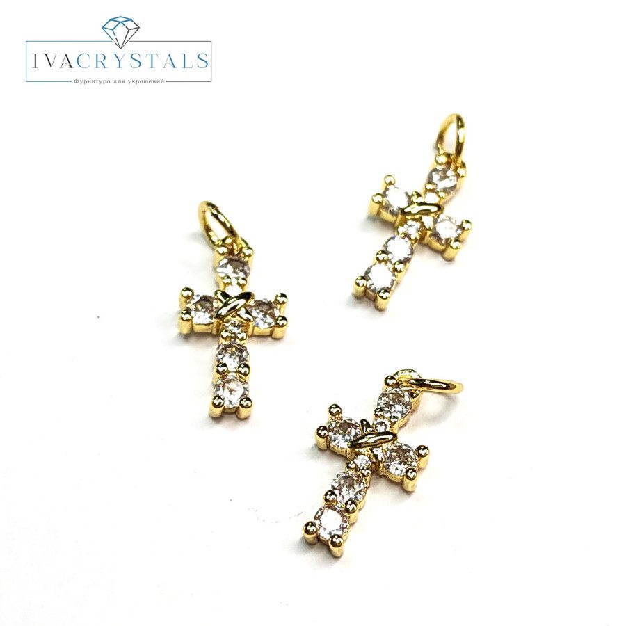 Подвеска Крестик с фианитами, 15х8 мм, штука покрытие Позолота