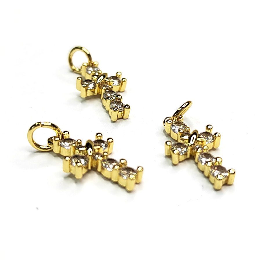 Подвеска Крестик с фианитами, 15х8 мм, штука