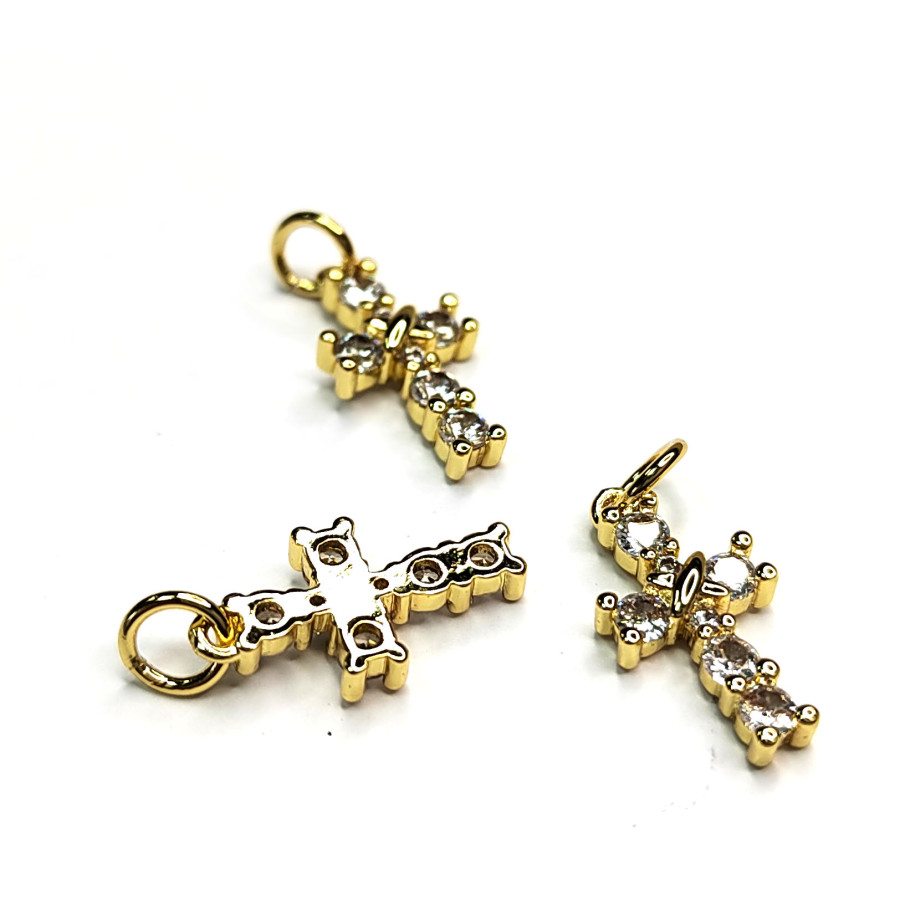 Подвеска Крестик с фианитами, 15х8 мм, штука