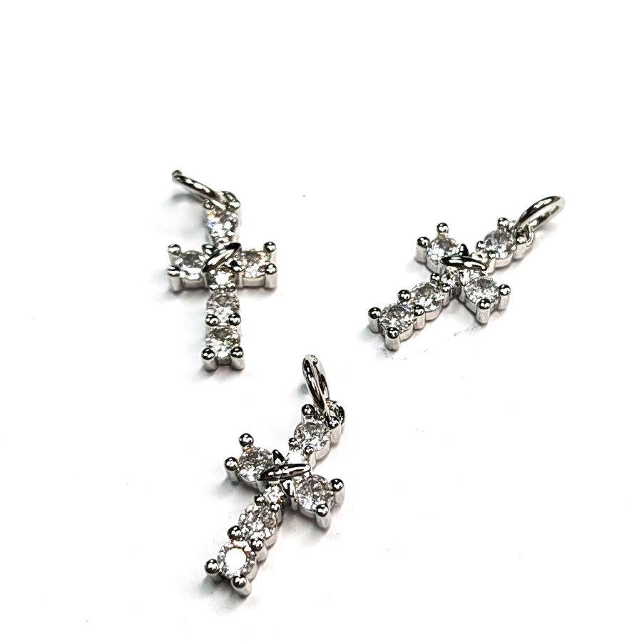 Подвеска Крестик с фианитами, 15х8 мм, штука
