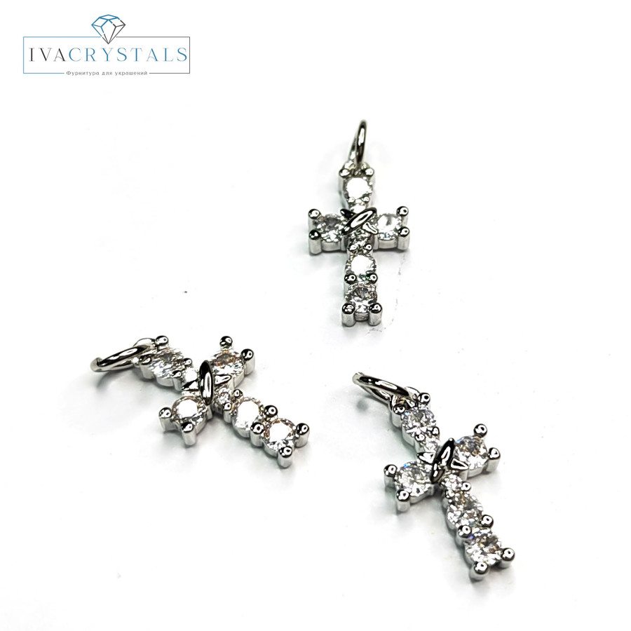 Подвеска Крестик с фианитами, 15х8 мм, штука покрытие одий