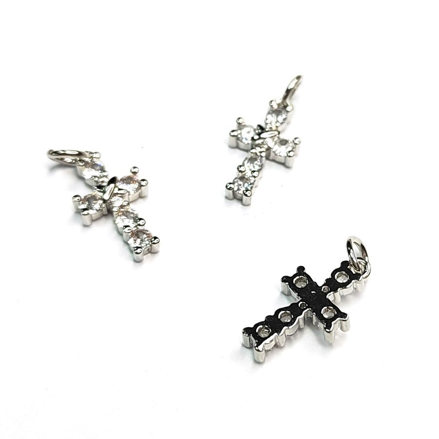 Подвеска Крестик с фианитами, 15х8 мм, штука