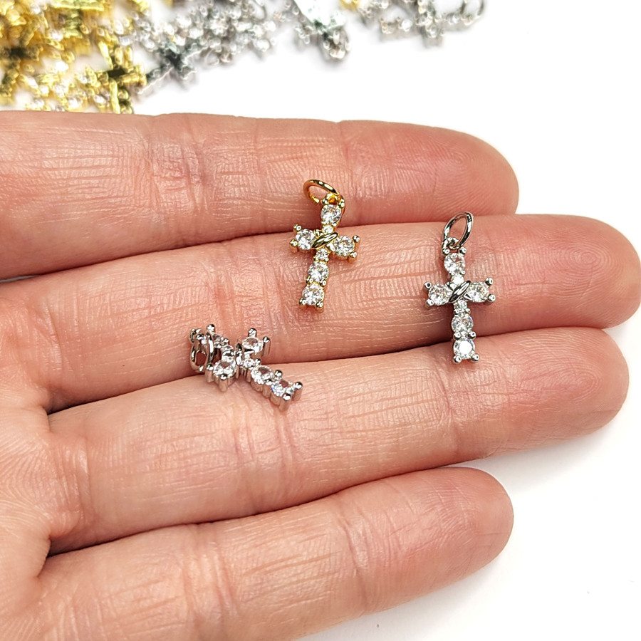 Подвеска Крестик с фианитами, 15х8 мм, штука