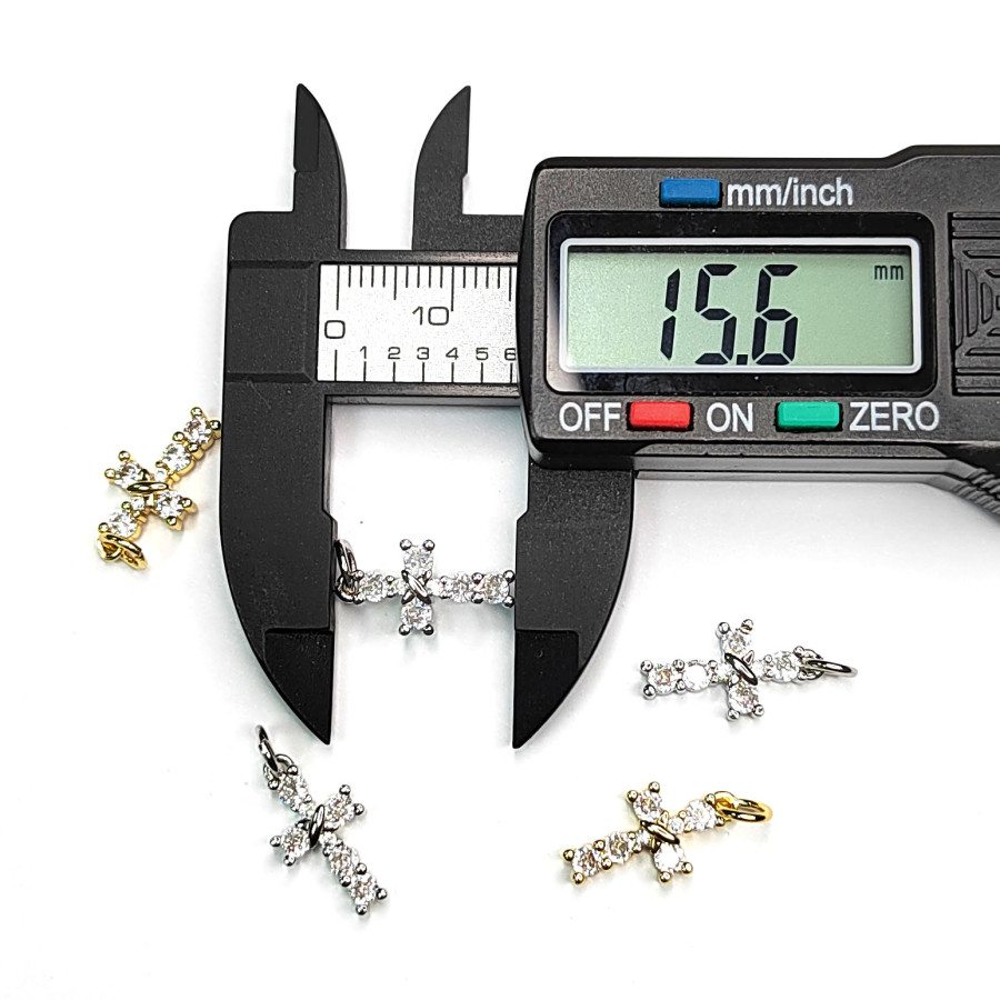 Подвеска Крестик с фианитами, 15х8 мм, штука