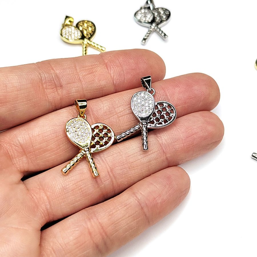 Подвеска Ракетки 22х17 мм с фианитами, штука